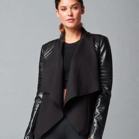 Blanc Noir Black Leather Waterfall Jacket - Picture 3 of 13